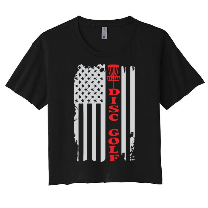 Disc Golf Basket American Flag Gift For Disc Golfers Women's Crop Top Tee