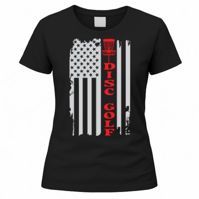 Disc Golf Basket American Flag Gift For Disc Golfers Women's T-Shirt