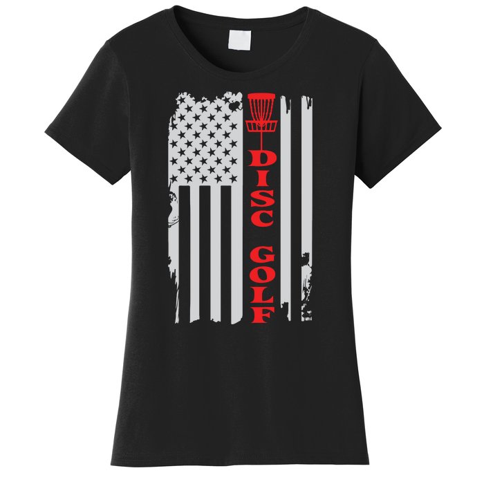 Disc Golf Basket American Flag Gift For Disc Golfers Women's T-Shirt