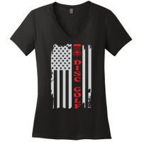 Disc Golf Basket American Flag Gift For Disc Golfers Women's V-Neck T-Shirt