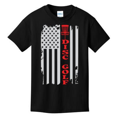 Disc Golf Basket American Flag Gift For Disc Golfers Kids T-Shirt