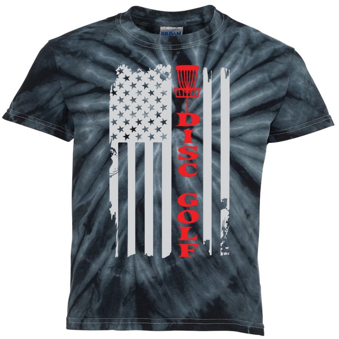 Disc Golf Basket American Flag Gift For Disc Golfers Kids Tie-Dye T-Shirt