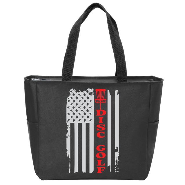Disc Golf Basket American Flag Gift For Disc Golfers Zip Tote Bag