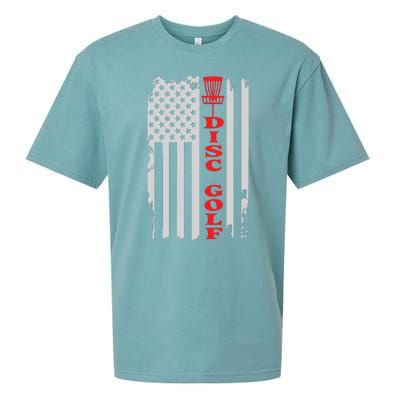 Disc Golf Basket American Flag Gift For Disc Golfers Sueded Cloud Jersey T-Shirt