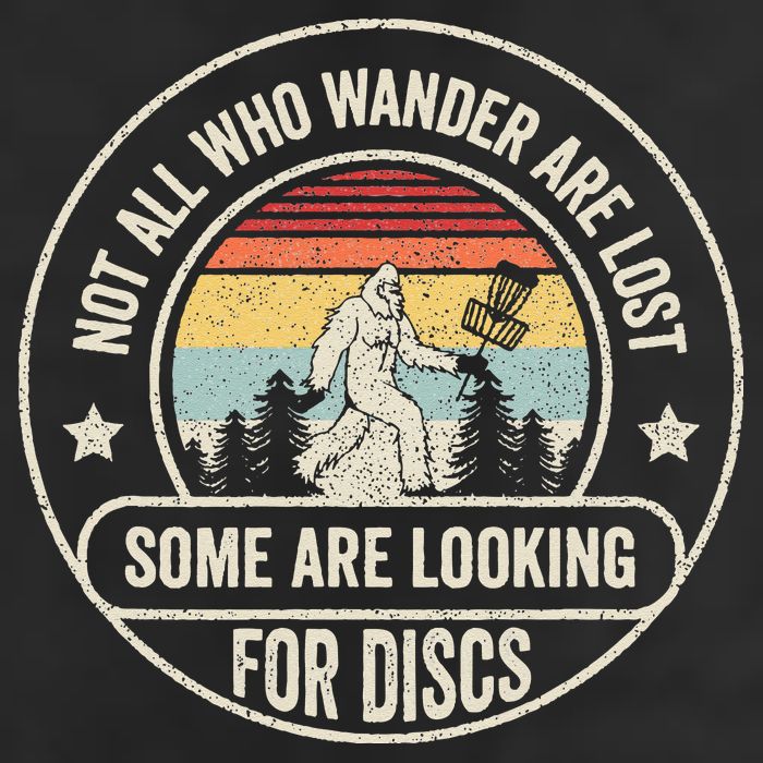 Disc Golf Basket Retro Not All Who Wander Are Lost Bigfoot 7 Panel Mesh Trucker Snapback Hat