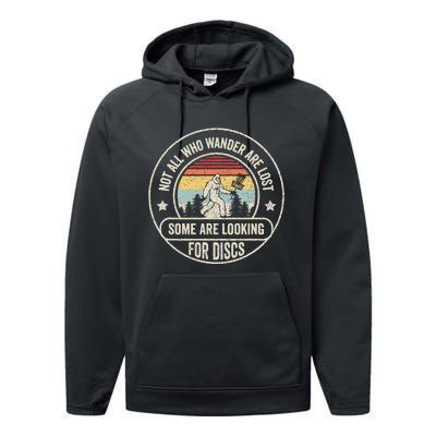 Disc Golf Basket Retro Not All Who Wander Are Lost Bigfoot Performance Fleece Hoodie