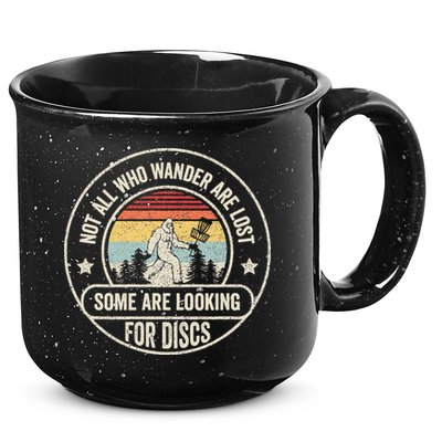 Disc Golf Basket Retro Not All Who Wander Are Lost Bigfoot 15oz Campfire Ceramic Mug