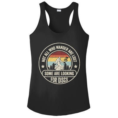 Disc Golf Basket Retro Not All Who Wander Are Lost Bigfoot Ladies PosiCharge Competitor Racerback Tank