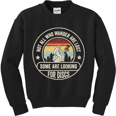 Disc Golf Basket Retro Not All Who Wander Are Lost Bigfoot Kids Sweatshirt