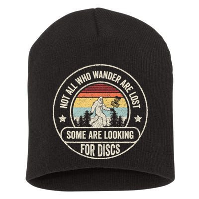 Disc Golf Basket Retro Not All Who Wander Are Lost Bigfoot Short Acrylic Beanie