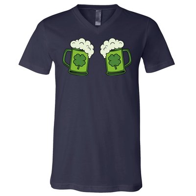 Drinking Green Beer Boobs Shamrock Irish Patricks Day V-Neck T-Shirt