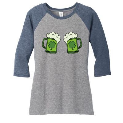 Drinking Green Beer Boobs Shamrock Irish Patricks Day Women's Tri-Blend 3/4-Sleeve Raglan Shirt