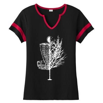 Disc Golf Basket Tree Shirts Funny Ladies Halftime Notch Neck Tee