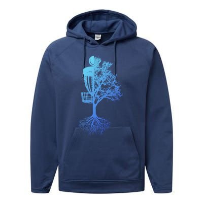 Disc Golf Basket And Tree Frolf Frisbee Golf Cool Gift Performance Fleece Hoodie