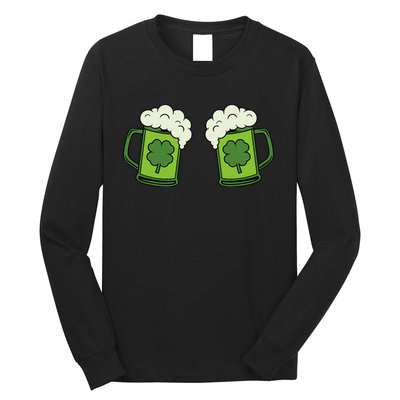 Drinking Green Beer Boobs Shamrock Irish Patricks Day Long Sleeve Shirt