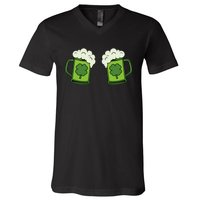 Drinking Green Beer Boobs Shamrock Irish Patricks Day V-Neck T-Shirt