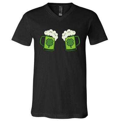 Drinking Green Beer Boobs Shamrock Irish Patricks Day V-Neck T-Shirt