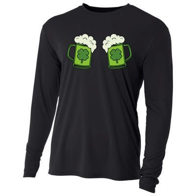 Drinking Green Beer Boobs Shamrock Irish Patricks Day Cooling Performance Long Sleeve Crew