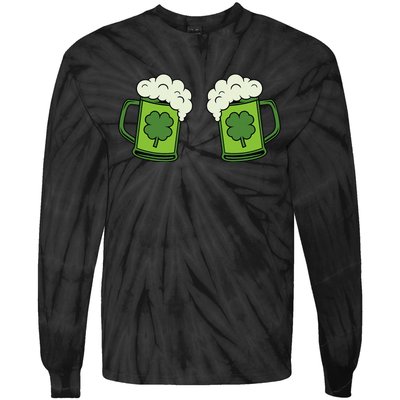 Drinking Green Beer Boobs Shamrock Irish Patricks Day Tie-Dye Long Sleeve Shirt