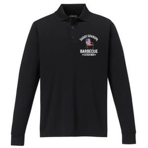 Daddy Grandpa Barbecue Legend 4th Of July Bbq Grillfather Gift Performance Long Sleeve Polo