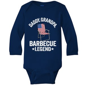 Daddy Grandpa Barbecue Legend 4th Of July Bbq Grillfather Gift Baby Long Sleeve Bodysuit