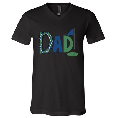 Dad Golf Birthday Boy Family Matching Golf Birthday V-Neck T-Shirt