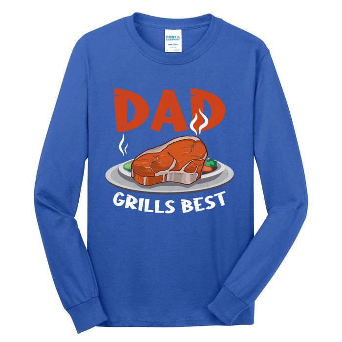 Dad Grills Best Steak Grilling Barbecue Fathers Day Bbq Gift Tall Long Sleeve T-Shirt