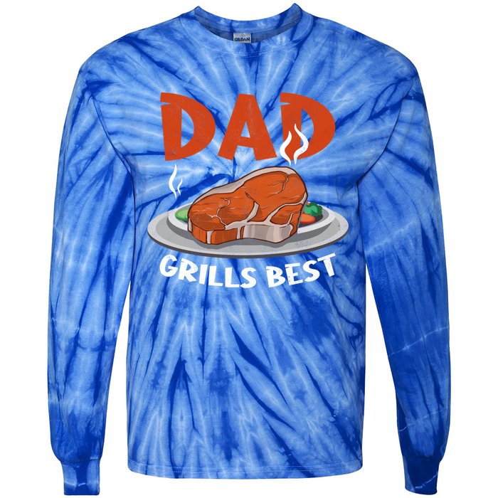 Dad Grills Best Steak Grilling Barbecue Fathers Day Bbq Gift Tie-Dye Long Sleeve Shirt