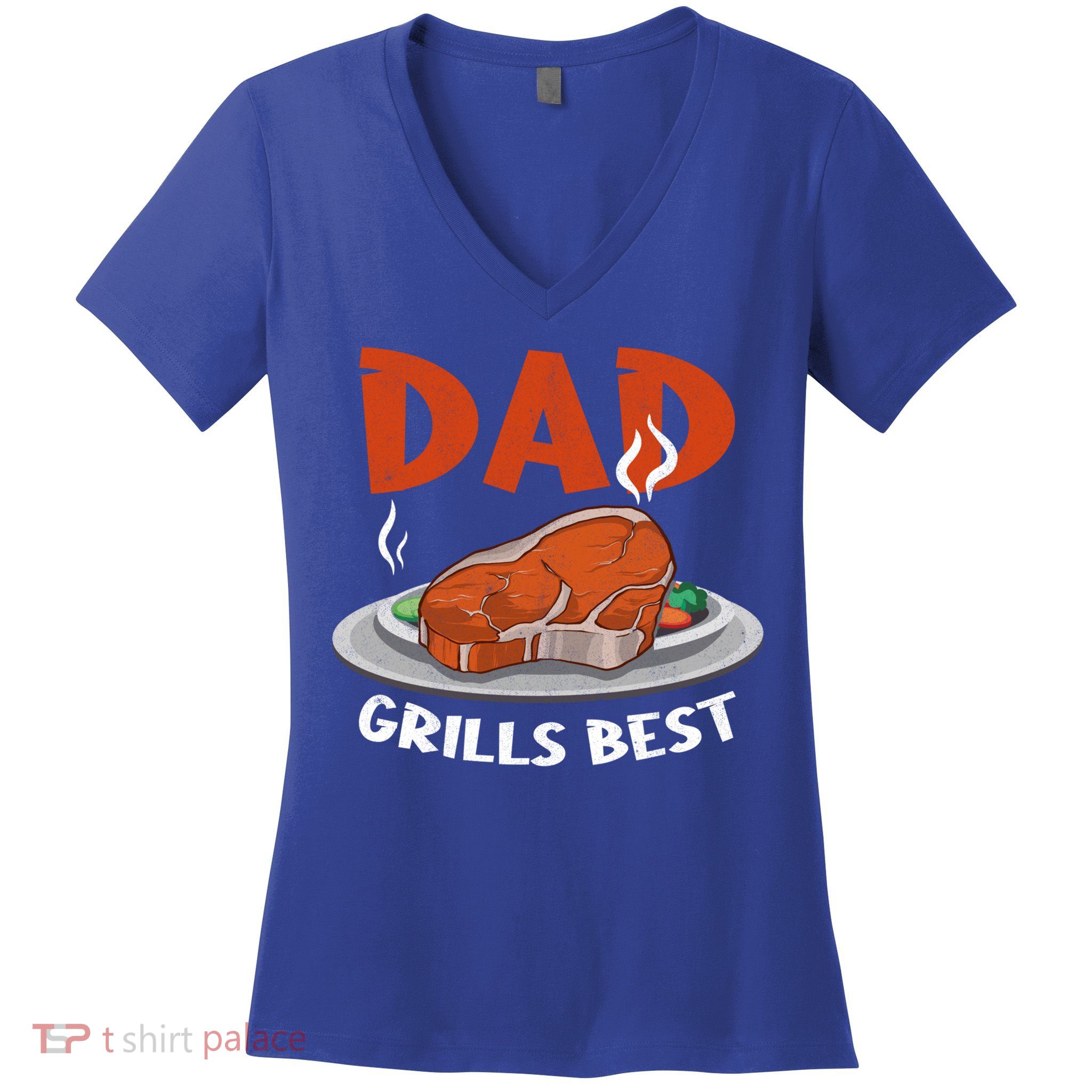Dad Grills Best Steak Grilling Barbecue Fathers Day Bbq Gift Women's V-Neck T-Shirt