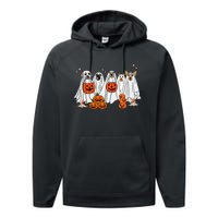 Dog Ghost Cute Dog Dressed As Ghost Funny Halloween Dog Performance Fleece Hoodie