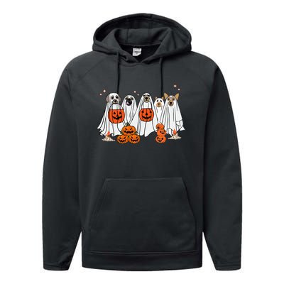 Dog Ghost Cute Dog Dressed As Ghost Funny Halloween Dog Performance Fleece Hoodie