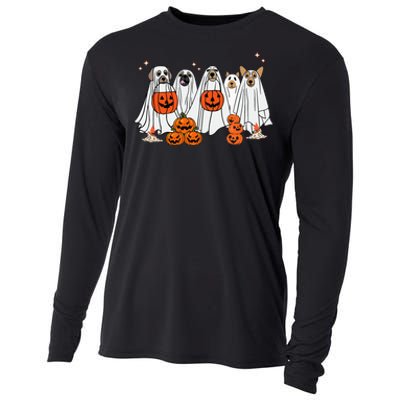 Dog Ghost Cute Dog Dressed As Ghost Funny Halloween Dog Cooling Performance Long Sleeve Crew