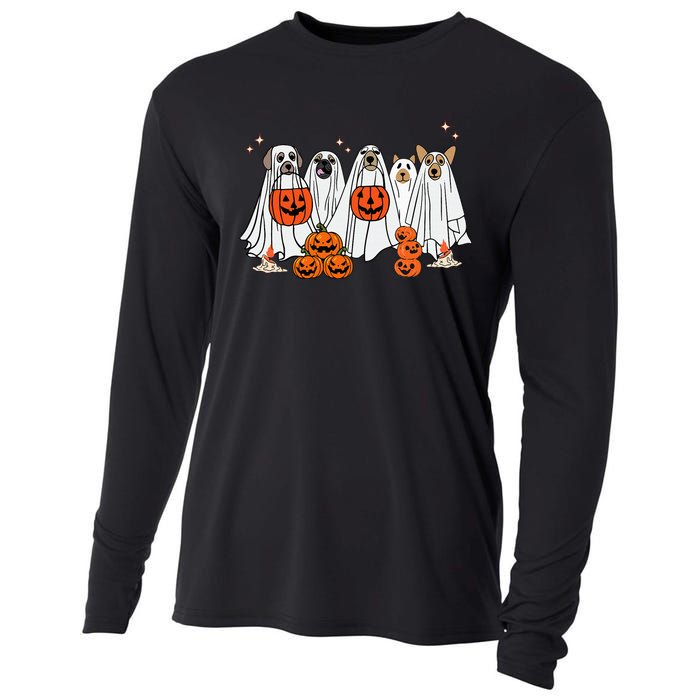 Dog Ghost Cute Dog Dressed As Ghost Funny Halloween Dog Cooling Performance Long Sleeve Crew