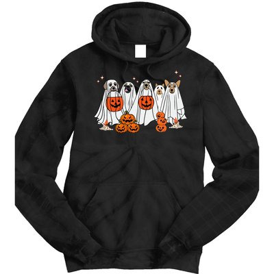 Dog Ghost Cute Dog Dressed As Ghost Funny Halloween Dog Tie Dye Hoodie