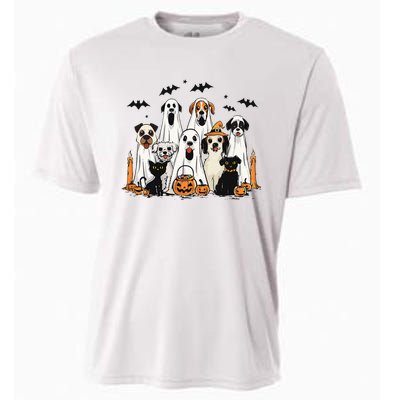 Dog Ghost Cute Dog Dressed As Ghost Funny Halloween Dog Cooling Performance Crew T-Shirt