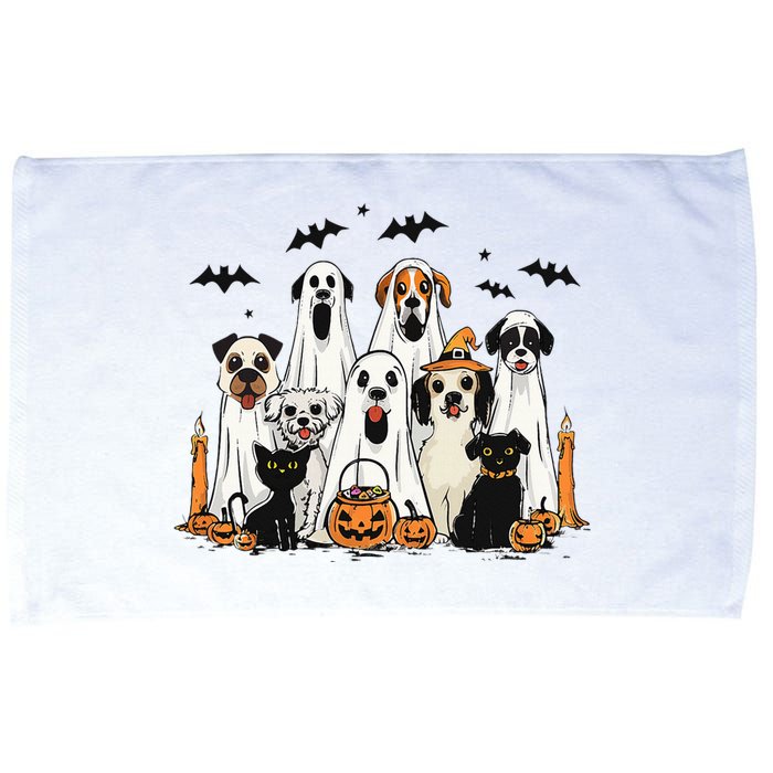 Dog Ghost Cute Dog Dressed As Ghost Funny Halloween Dog Microfiber Hand Towel