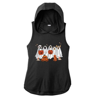 Dog Ghost Cute Dog Dressed As Ghost Funny Halloween Dog Ladies PosiCharge Tri-Blend Wicking Draft Hoodie Tank