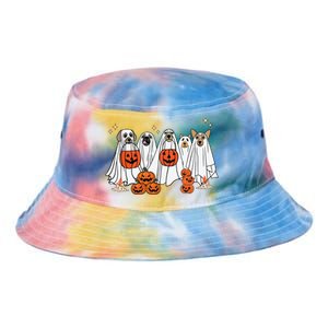 Dog Ghost Cute Dog Dressed As Ghost Funny Halloween Dog Tie Dye Newport Bucket Hat