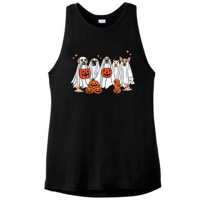 Dog Ghost Cute Dog Dressed As Ghost Funny Halloween Dog Ladies PosiCharge Tri-Blend Wicking Tank