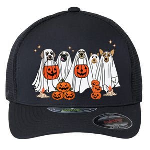 Dog Ghost Cute Dog Dressed As Ghost Funny Halloween Dog Flexfit Unipanel Trucker Cap