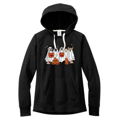 Dog Ghost Cute Dog Dressed As Ghost Funny Halloween Dog Women's Fleece Hoodie