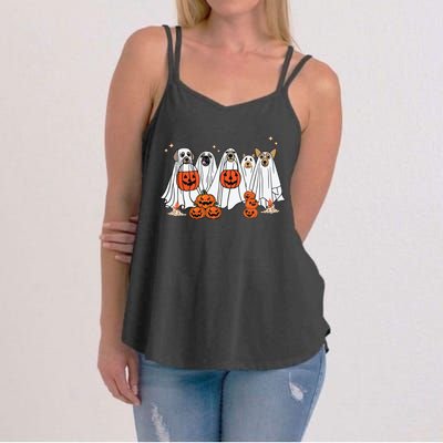 Dog Ghost Cute Dog Dressed As Ghost Funny Halloween Dog Women's Strappy Tank