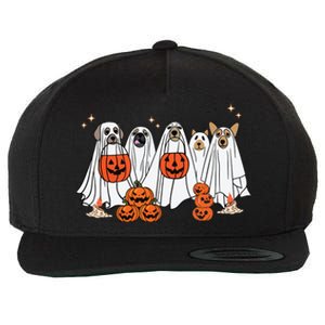 Dog Ghost Cute Dog Dressed As Ghost Funny Halloween Dog Wool Snapback Cap