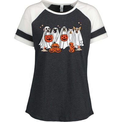 Dog Ghost Cute Dog Dressed As Ghost Funny Halloween Dog Enza Ladies Jersey Colorblock Tee