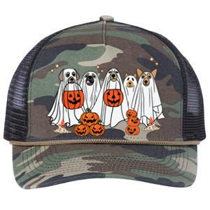 Dog Ghost Cute Dog Dressed As Ghost Funny Halloween Dog Retro Rope Trucker Hat Cap