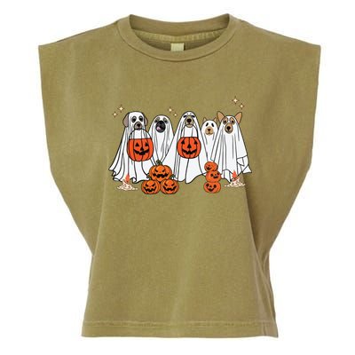 Dog Ghost Cute Dog Dressed As Ghost Funny Halloween Dog Garment-Dyed Women's Muscle Tee