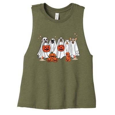 Dog Ghost Cute Dog Dressed As Ghost Funny Halloween Dog Women's Racerback Cropped Tank