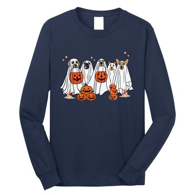 Dog Ghost Cute Dog Dressed As Ghost Funny Halloween Dog Long Sleeve Shirt