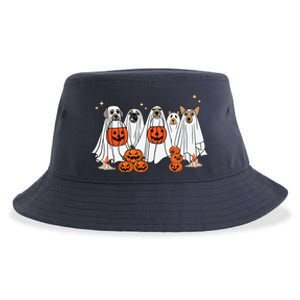 Dog Ghost Cute Dog Dressed As Ghost Funny Halloween Dog Sustainable Bucket Hat