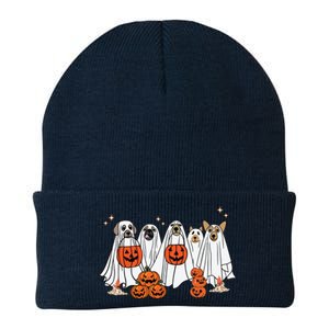 Dog Ghost Cute Dog Dressed As Ghost Funny Halloween Dog Knit Cap Winter Beanie